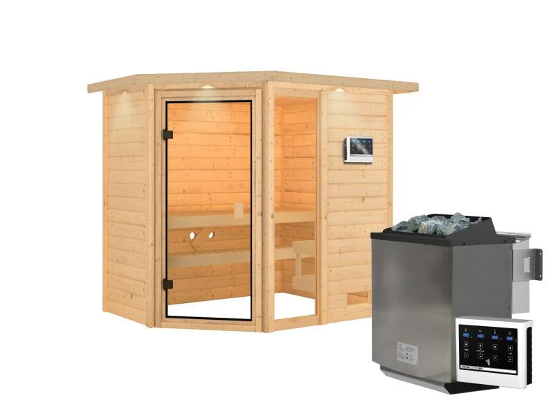 Karibu Sauna Jada mit 9 kW Bioofen ext. Strg und Dachkranz 38 mm - Image 2