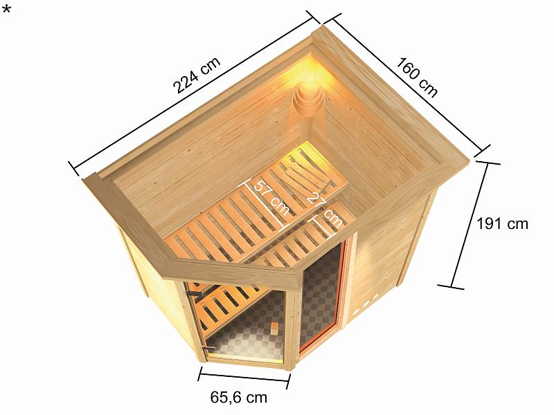 Karibu Sauna Jada mit 9 kW Bioofen ext. Strg und Dachkranz 38 mm - Image 3