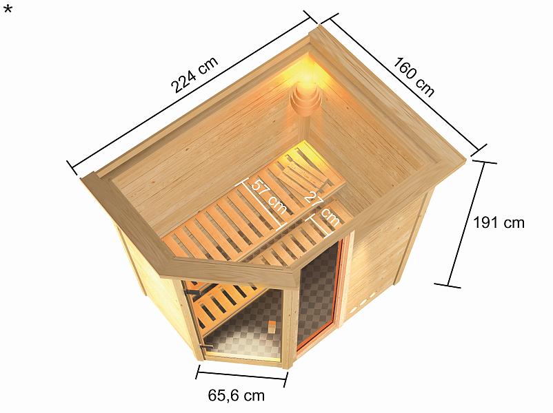Karibu Sauna Jada mit 9 kW Ofen integr. Strg und Dachkranz 38 mm - Image 3