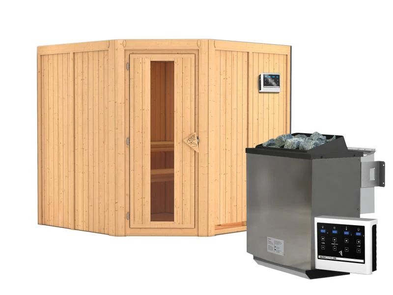 Karibu Sauna Jarin inkl. 9-kW-Bioofen mit externer Steuerung, ohne Dachkranz, mit energiesparender S - Image 2