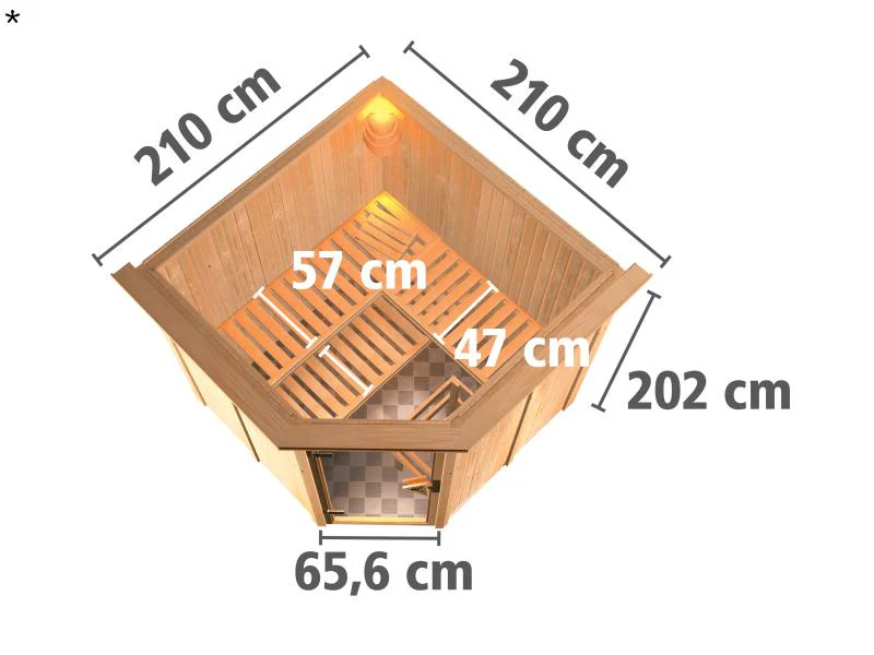Karibu Sauna Jarin inkl. 9 kW Ofen mit ext. Steuerung, mit Dachkranz, mit Ganzglas Klarglastür - Image 3