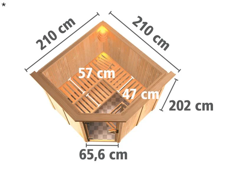 Karibu Sauna Jarin inkl. 9-kW-Ofen mit externer Steuerung, mit Dachkranz, mit energiesparender Sauna - Image 3