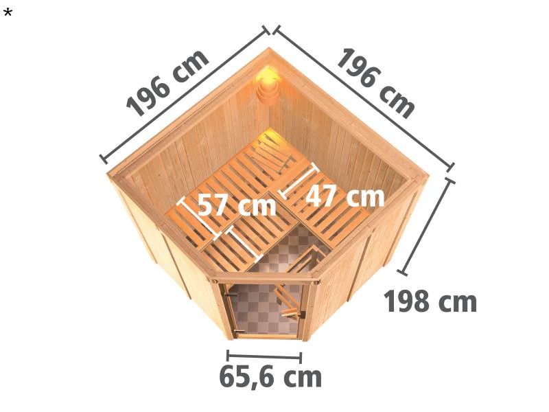 Karibu Sauna Jarin inkl. 9-kW-Ofen mit externer Steuerung, ohne Dachkranz, mit moderner Saunatür - Image 3