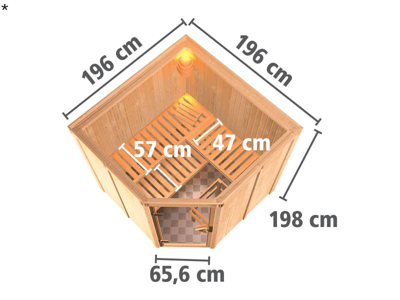 Karibu Sauna Jarin inkl. 9 kW Ofen mit int. Steuerung, ohne Dachkranz, mit Ganzglas Klarglastür - Image 3