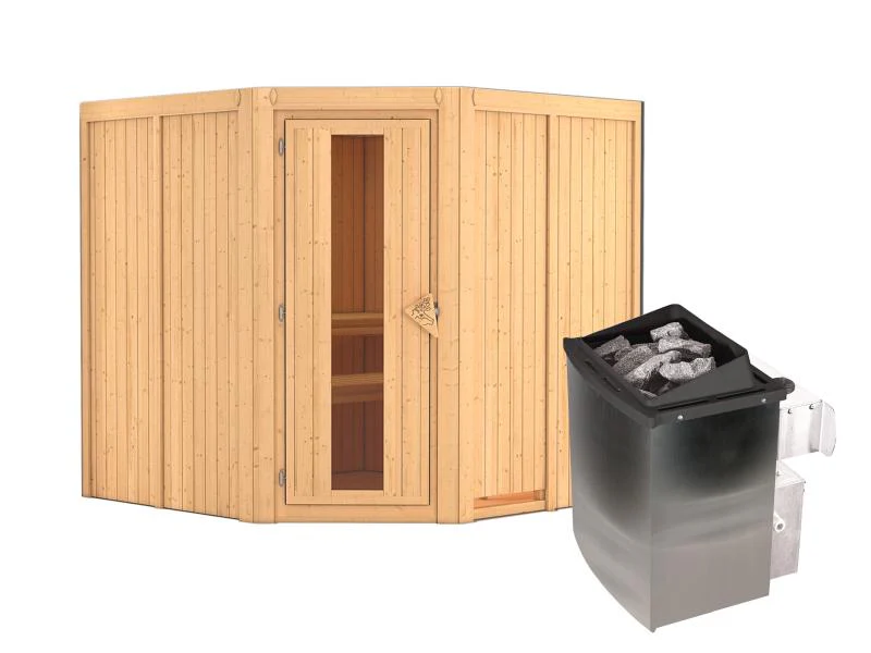 Karibu Sauna Jarin inkl. 9-kW-Ofen mit interner Steuerung, ohne Dachkranz, mit energiesparender Saun - Image 2
