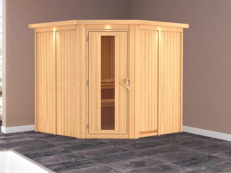 Karibu Sauna Jarin ohne Ofen, mit Dachkranz, mit energiesparender Saunatür - Image 2