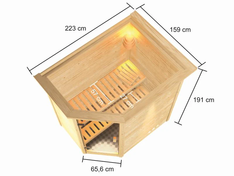 Karibu Sauna Jella inkl. 9 kW Ofen integr. Steuerung mit klassischer Saunatür -mit Dachkranz- - Image 3