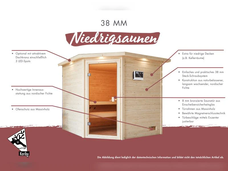Karibu Sauna Jella inkl. 9 kW Ofen integr. Steuerung mit klassischer Saunatür -ohne Dachkranz- - Image 9