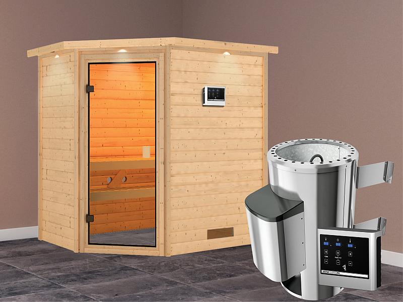 Karibu Sauna Jella mit 3,6 kW Ofen ext. Strg und Dachkranz 38 mm - Image 2