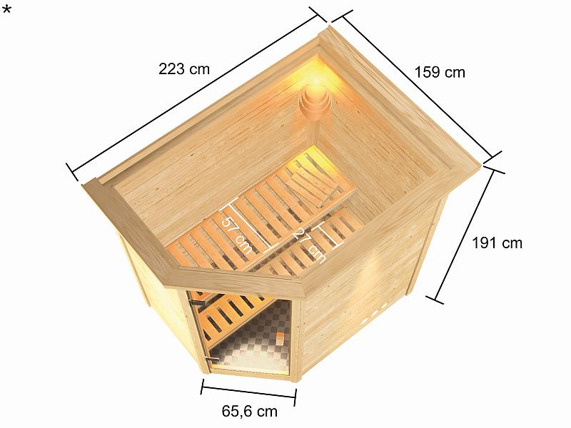 Karibu Sauna Jella mit 3,6 kW Ofen ext. Strg und Dachkranz 38 mm - Image 3