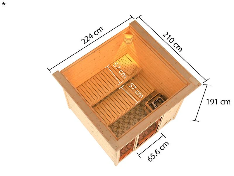 Karibu Sauna Jutta mit 9 kW Ofen integr. Strg und Dachkranz 38 mm - Image 3