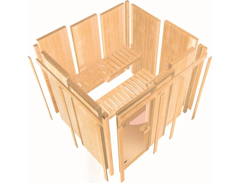 Karibu Sauna Larin inkl. 9 kW Bioofen externe Steuerung, mit bronzierter Ganzglastür - ohne Dachkran - Image 10