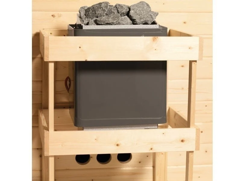Karibu Sauna Larin inkl. 9 kW Bioofen externe Steuerung, mit moderner Saunatür - mit Dachkranz - - Image 12