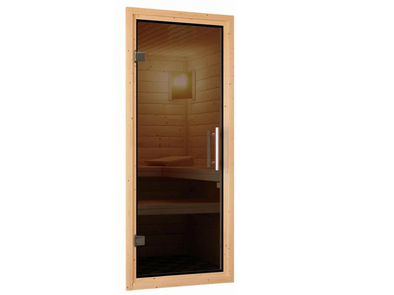 Karibu Sauna Larin inkl. 9 kW Bioofen externe Steuerung, mit moderner Saunatür - mit Dachkranz - - Image 7
