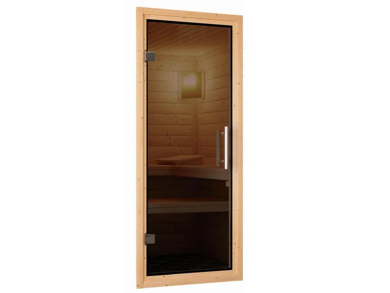 Karibu Sauna Larin inkl. 9 kW Bioofen externe Steuerung, mit moderner Saunatür - ohne Dachkranz - - Image 7