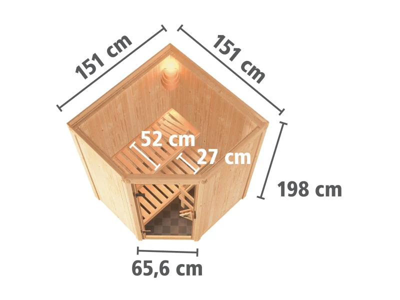 Karibu Sauna Larin inkl. 9 kW Bioofen mit externer Steuerung, ohne Dachkranz, mit energiesparender S - Image 4