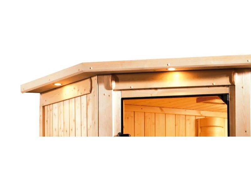 Karibu Sauna Larin inkl. 9 kW Ofen externe Steuerung, mit bronzierter Ganzglastür - mit Dachkranz - - Image 7