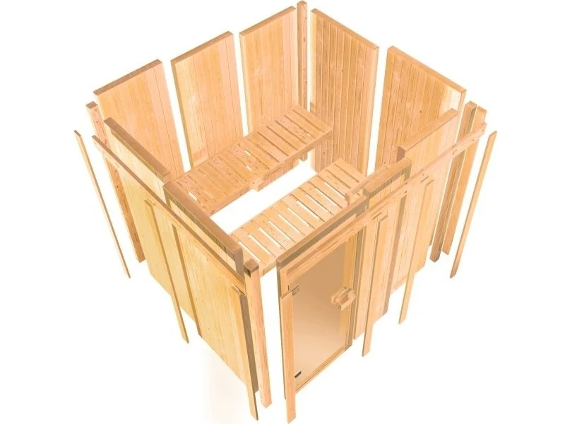 Karibu Sauna Larin inkl. 9 kW Ofen externer Steuerung, mit moderner Saunatür - ohne Dachkranz - - Image 10