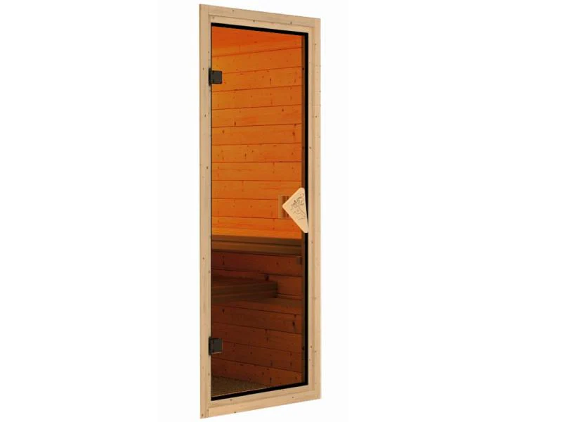 Karibu Sauna Larin inkl. 9 kW Ofen integrierte Steuerung, mit bronzierter Ganzglastür - ohne Dachkranz - Image 6