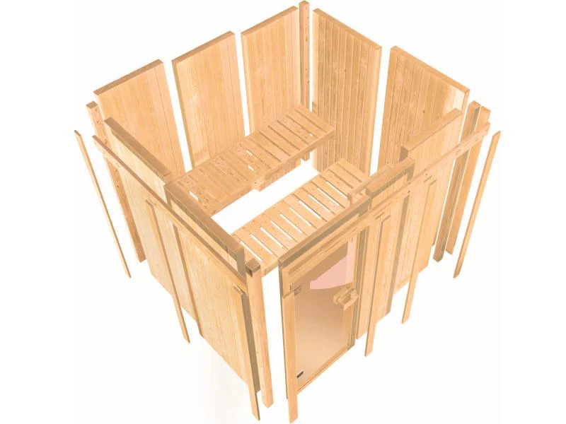 Karibu Sauna Larin inkl. 9 kW Ofen integrierte Steuerung mit moderner Saunatür - ohne Dachkranz - - Image 10