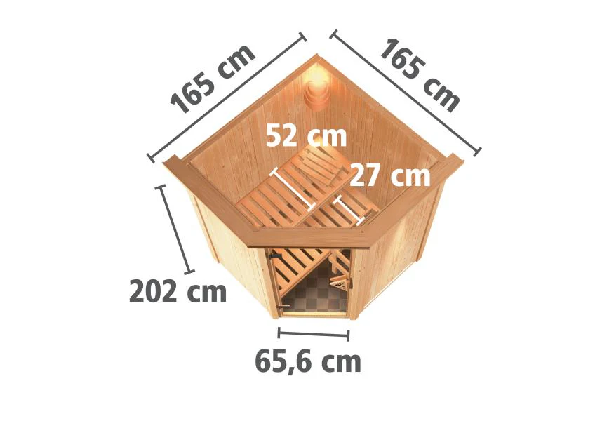 Karibu Sauna Larin inkl. 9 kW Ofen mit externer Steuerung, mit Dachkranz, mit energiesparender Sauna - Image 3