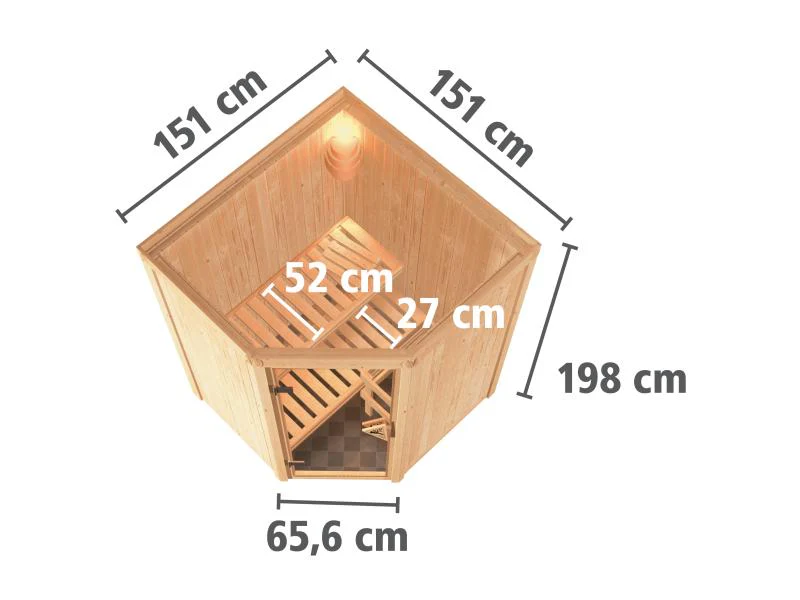 Karibu Sauna Larin inkl. 9 kW Ofen mit externer Steuerung, ohne Dachkranz, mit energiesparender Saun - Image 4