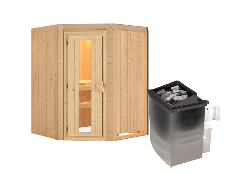 Karibu Sauna Larin inkl. 9 kW Ofen mit integr. Steuerung, ohne Dachkranz, mit energiesparender Sauna - Image 3