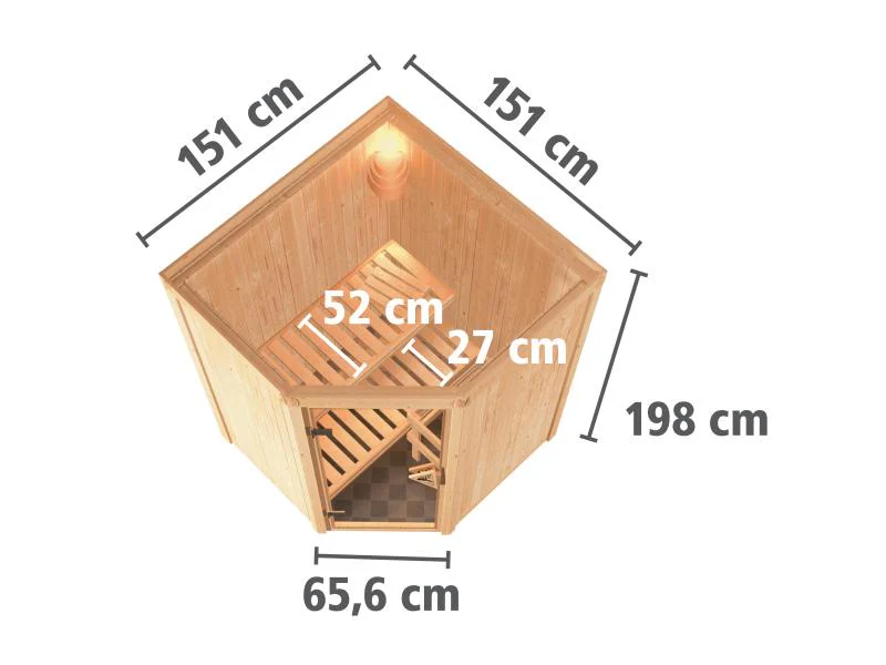 Karibu Sauna Larin inkl. 9 kW Ofen mit integr. Steuerung, ohne Dachkranz, mit energiesparender Sauna - Image 4