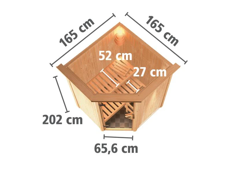Karibu Sauna Larin inkl. 9kW Ofen externe Steuerung, mit Klarglas-Ganzglastür -mit Dachkranz- - Image 3
