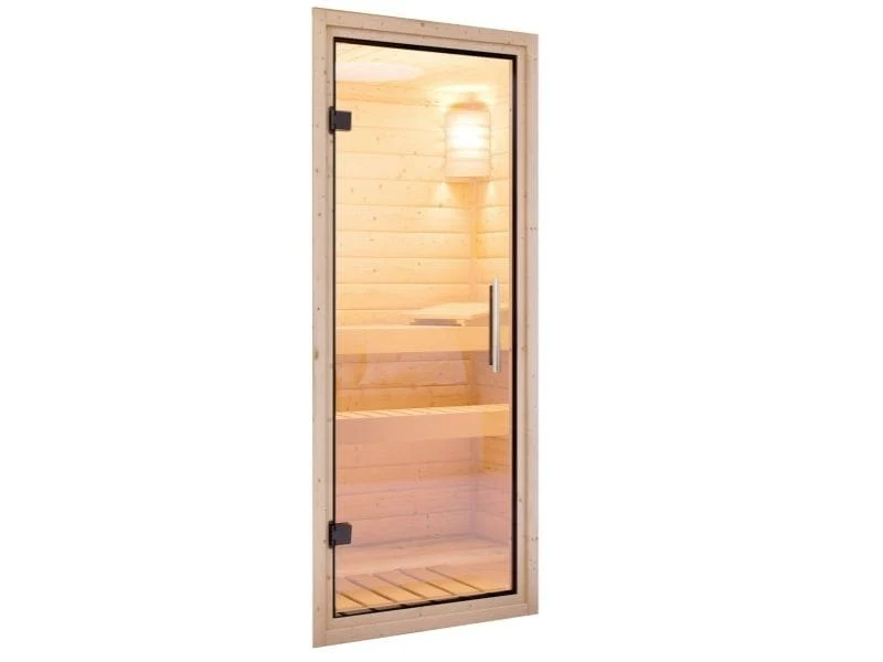 Karibu Sauna Larin inkl. 9kW Ofen externe Steuerung, mit Klarglas-Ganzglastür -mit Dachkranz- - Image 6