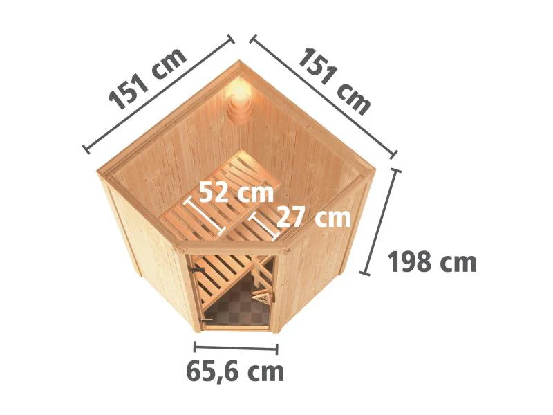 Karibu Sauna Larin inkl. 9kW Ofen externe Steuerung, mit Klarglas-Ganzglastür -ohne Dachkranz- - Image 3