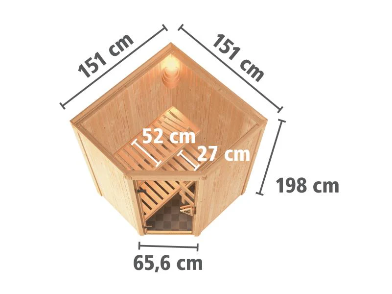 Karibu Sauna Larin inkl. 9kW Ofen integrierte Steuerung, mit Klarglas-Ganzglastür -ohne Dachkranz- - Image 3