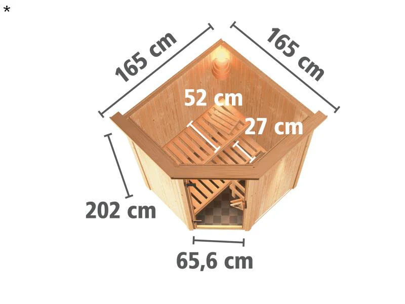 Karibu Sauna Larin ohne Ofen, mit Dachkranz, mit Klarglas-Ganzglastür - Image 3