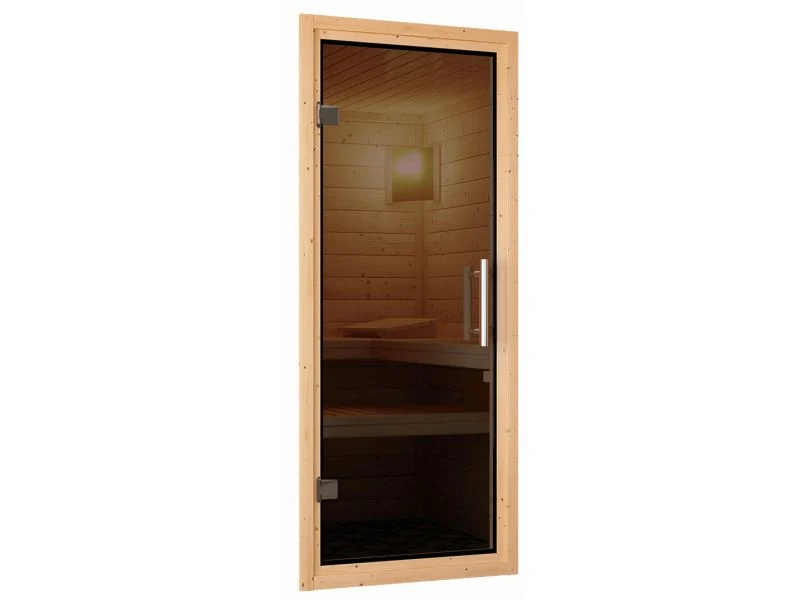 Karibu Sauna Malin inkl. 9-kW-Bioofen mit externer Steuerung, mit Dachkranz, mit moderner Saunatür - Image 4