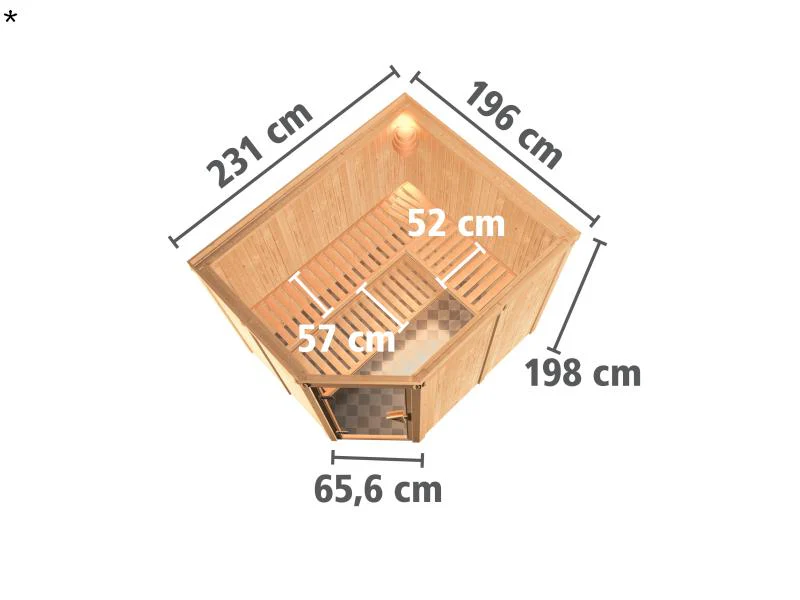 Karibu Sauna Malin inkl. 9-kW-Bioofen mit externer Steuerung, ohne Dachkranz, mit energiesparender S - Image 3