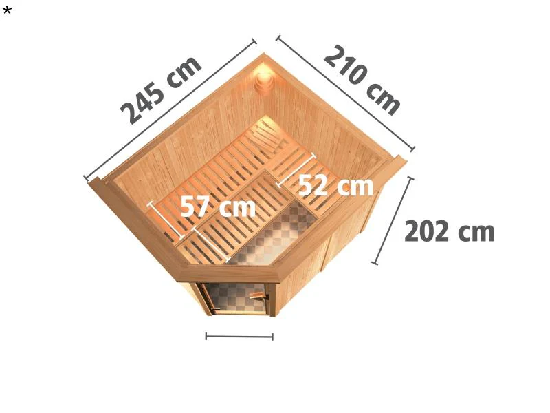 Karibu Sauna Malin inkl. 9-kW-Ofen mit externer Steuerung, mit Dachkranz, mit moderner Saunatür - Image 3