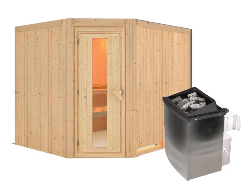 Karibu Sauna Malin inkl. 9-kW-Ofen mit interner Steuerung, ohne Dachkranz, mit energiesparender Saun - Image 2