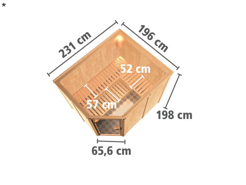 Karibu Sauna Malin inkl. 9-kW-Ofen mit interner Steuerung, ohne Dachkranz, mit moderner Saunatür - Image 3