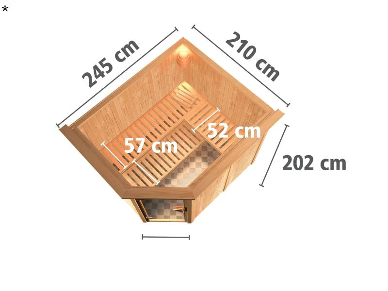 Karibu Sauna Malin ohne Ofen, mit Dachkranz, mit energiesparender Saunatür - Image 3