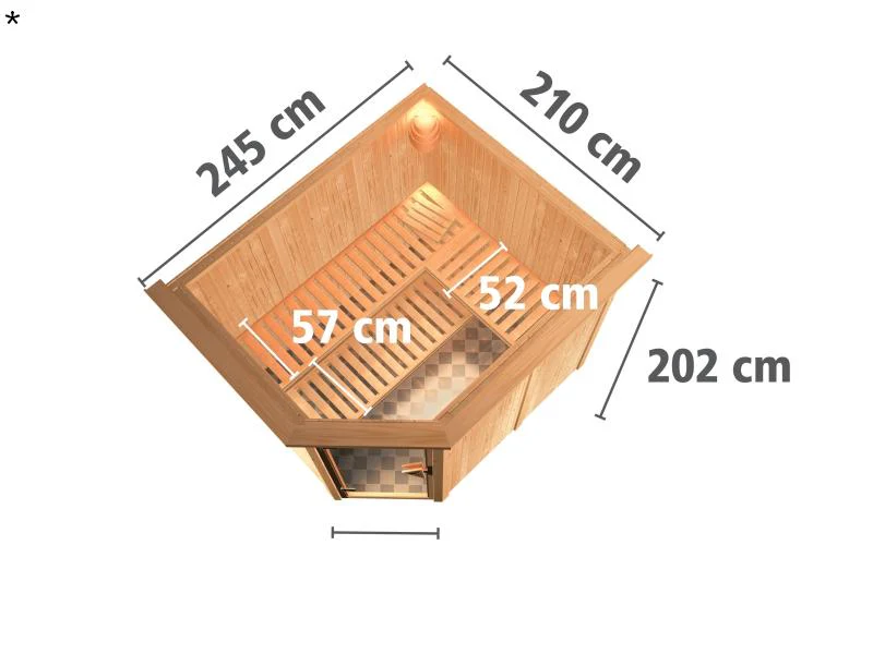 Karibu Sauna Malin ohne Ofen, mit Dachkranz, mit Klarglas Ganzglastür - Image 3
