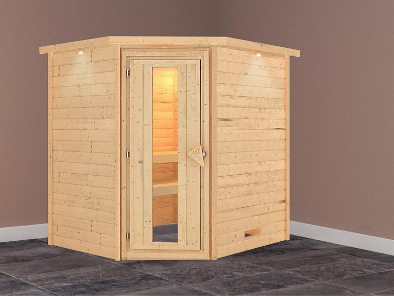 Karibu Sauna Mia 38 mm mit Dachkranz- ohne Ofen- energiesparende Saunatür - Image 2