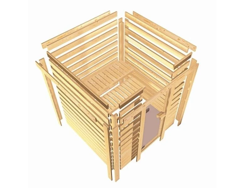 Karibu Sauna Mia inkl. 9 kW Bioofen ext. Steuerung, mit energiesparender Saunatür -ohne Dachkranz- - Image 9