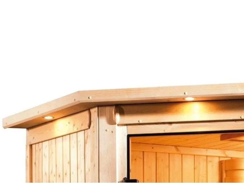 Karibu Sauna Mia inkl. 9 kW Bioofen ext. Steuerung, mit klassischer Saunatür -mit Dachkranz- - Image 7
