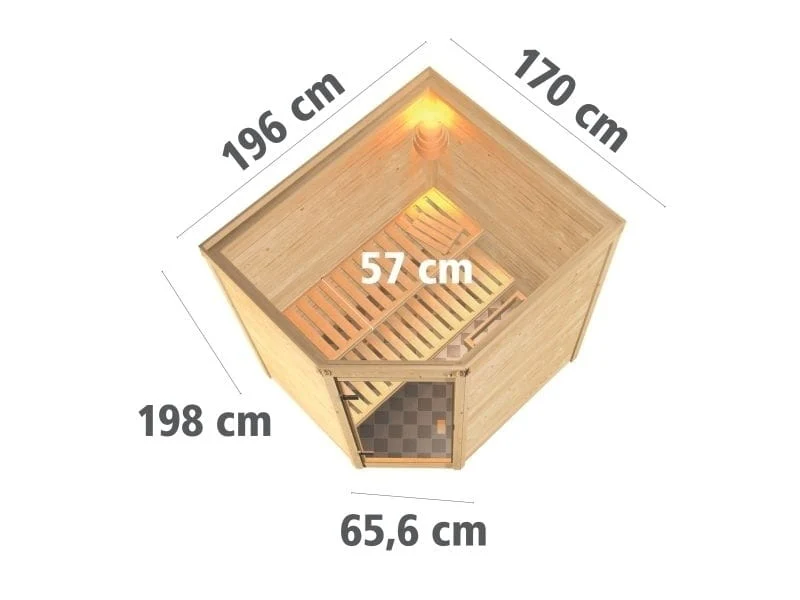 Karibu Sauna Mia inkl. 9 kW Ofen ext. Steuerung, mit Klarglas Ganzglassaunatür -ohne Dachkranz- - Image 3