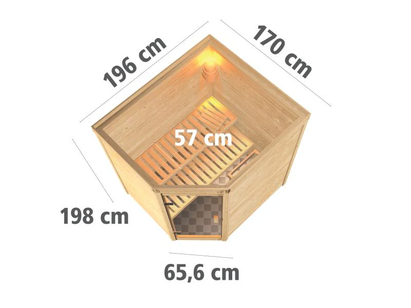 Karibu Sauna Mia inkl. 9 kW Ofen integr. Steuerung, mit klassischer Saunatür -ohne Dachkranz- - Image 3
