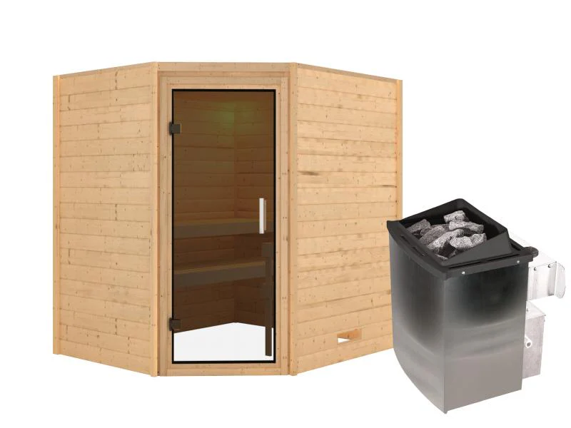Karibu Sauna Mia inkl. 9 kW Ofen integr. Steuerung, mit moderner Saunatür -ohne Dachkranz- - Image 2