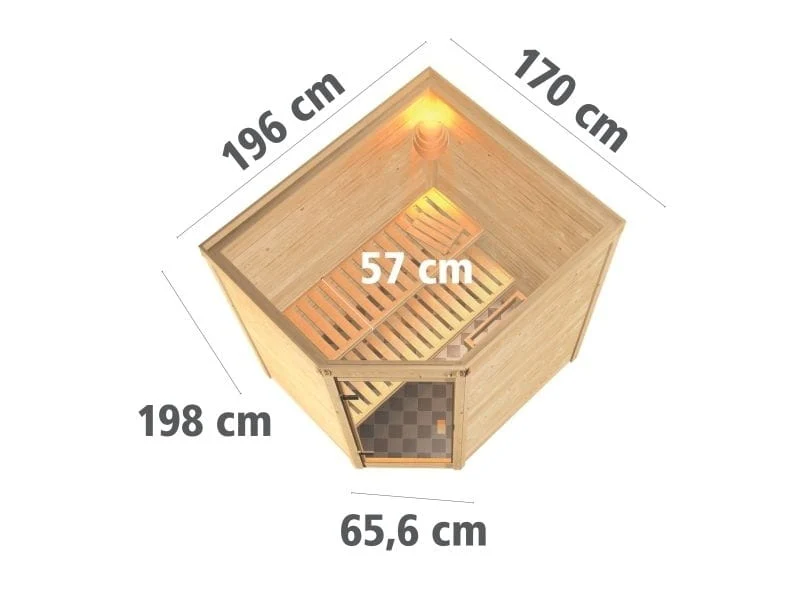 Karibu Sauna Mia inkl. 9 kW Ofen integr. Steuerung, mit moderner Saunatür -ohne Dachkranz- - Image 3