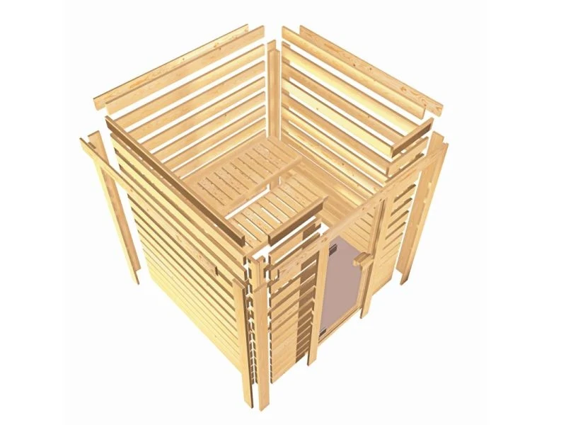 Karibu Sauna Mia inkl. 9 kW Ofen integr. Strg mit energiesparender Saunatür -mit Dachkranz- - Image 9