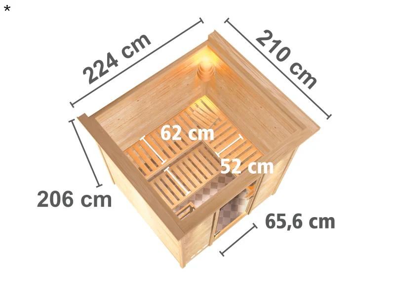 Karibu Sauna Mojave inkl. 9-kW-Bioofen mit externer Steuerung, mit Dachkranz, mit energiesparender S - Image 3