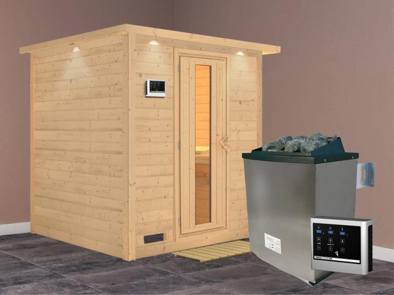 Karibu Sauna Mojave inkl. 9-kW-Ofen mit externer Steuerung, mit Dachkranz, mit energiesparender Saun - Image 2